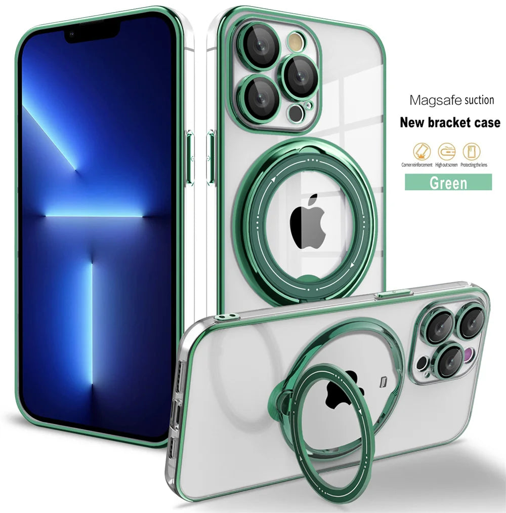 Green-trimmed iPhone cases with ring stands.