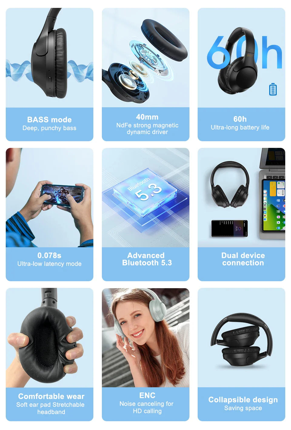 Headphone product features.