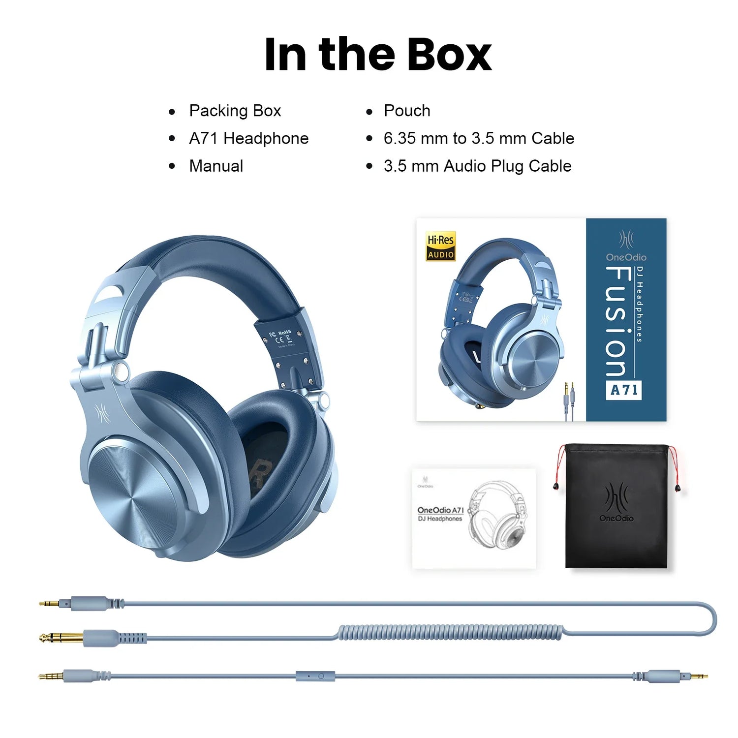 Headphone set with accessories.
