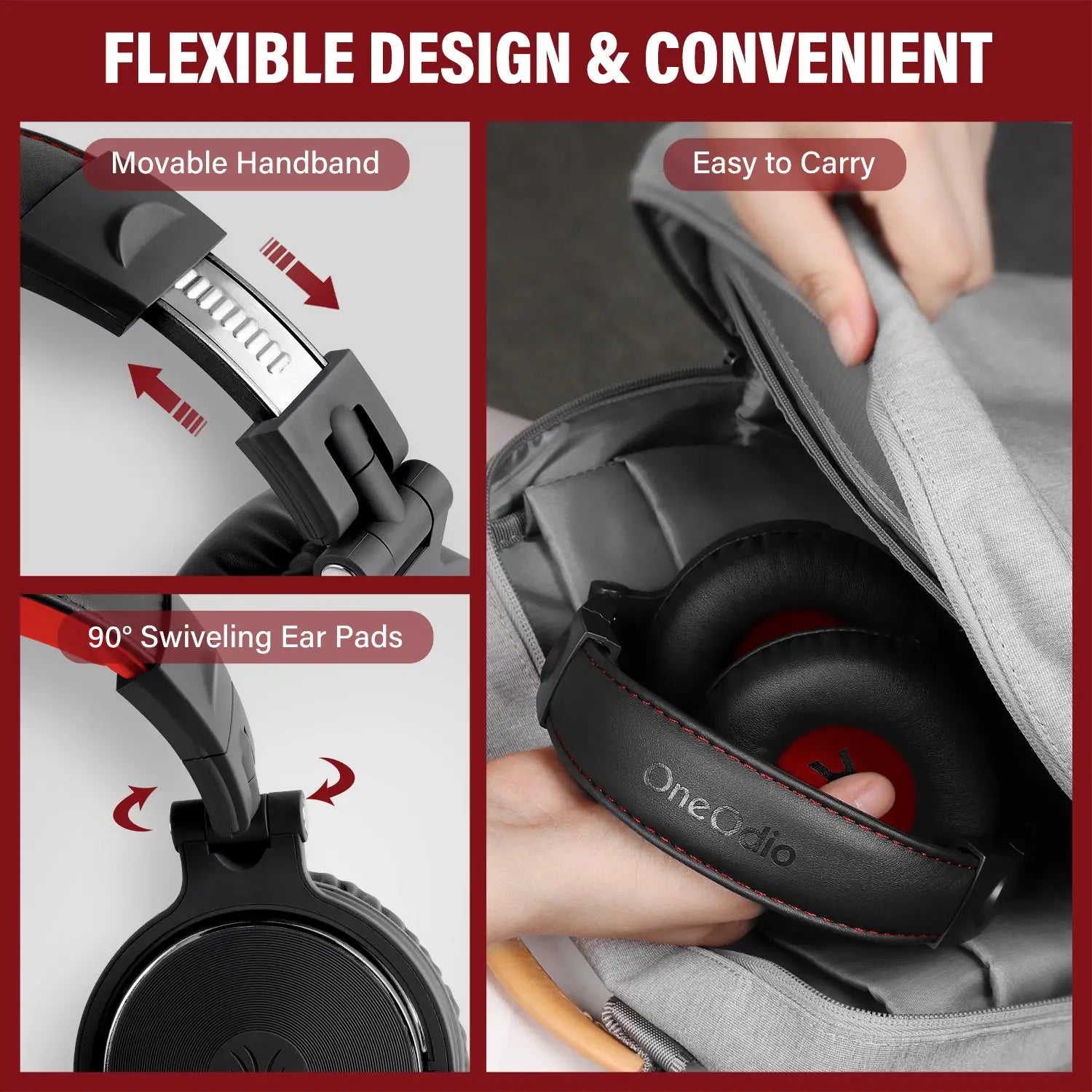 Headphones with adjustable features including a movable headband and swiveling ear pads.