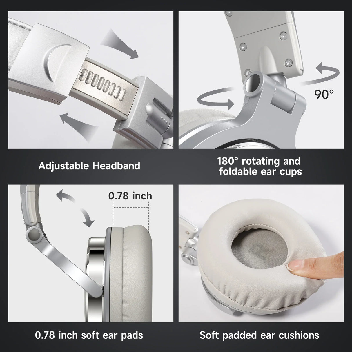 Headphones with adjustable features and soft ear cushions.