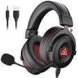 Gaming headset with a detachable microphone and red accents.
