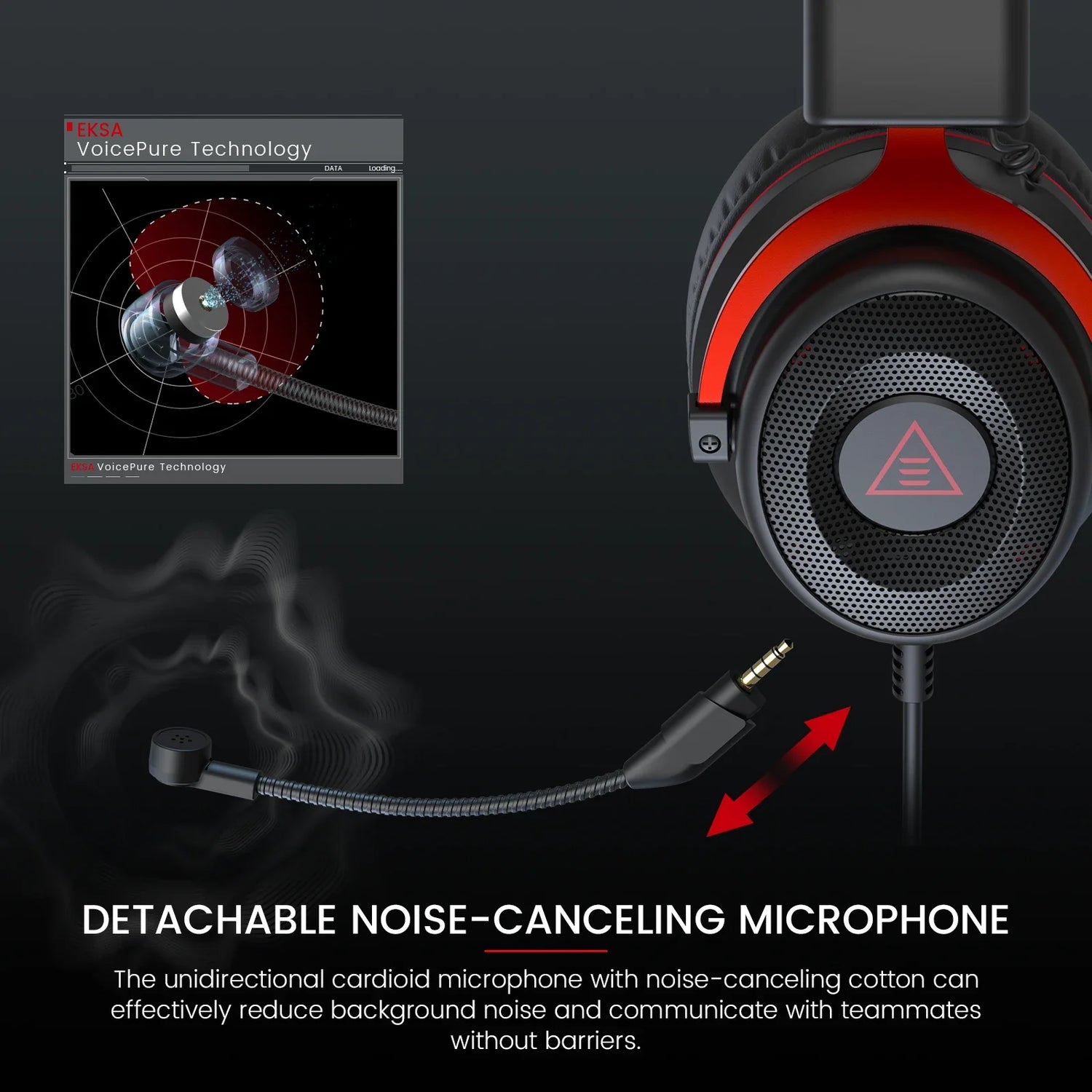 Gaming headset with a detachable microphone and red accents.
