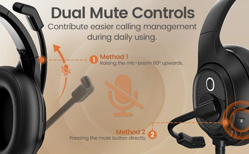 Headset with dual mute control features for easier call management.