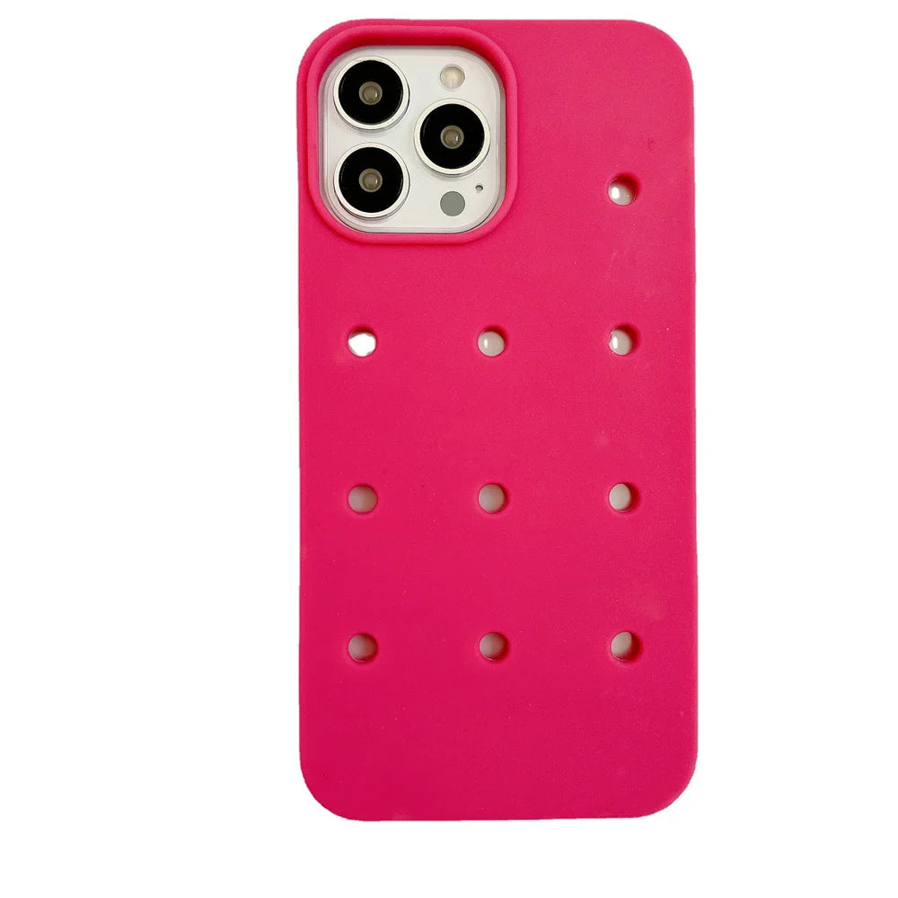 Hot pink phone case with holes.