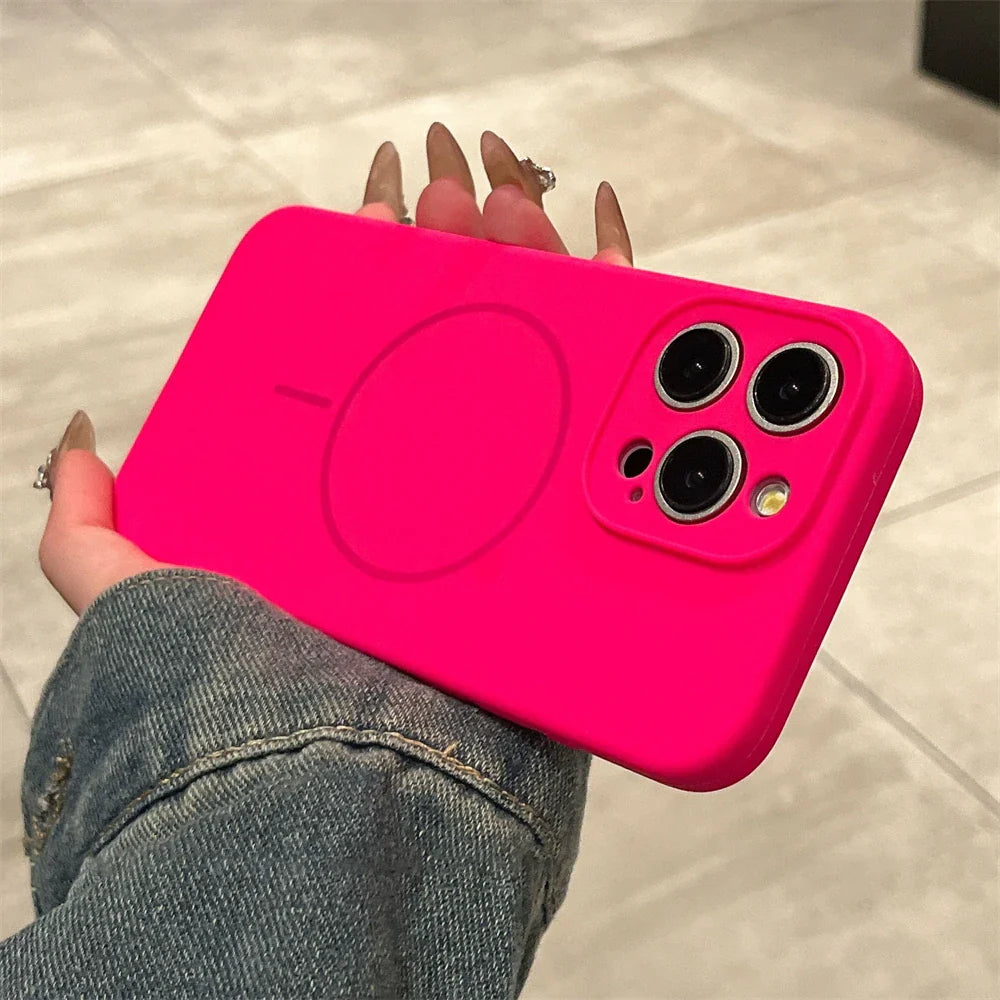 Hot pink phone case with MagSafe.