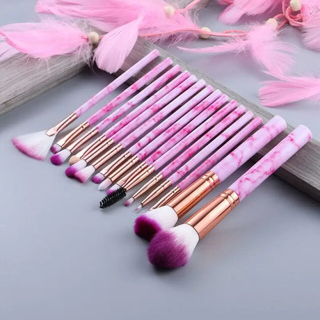 12 pcs makeup brush set with pink feathers