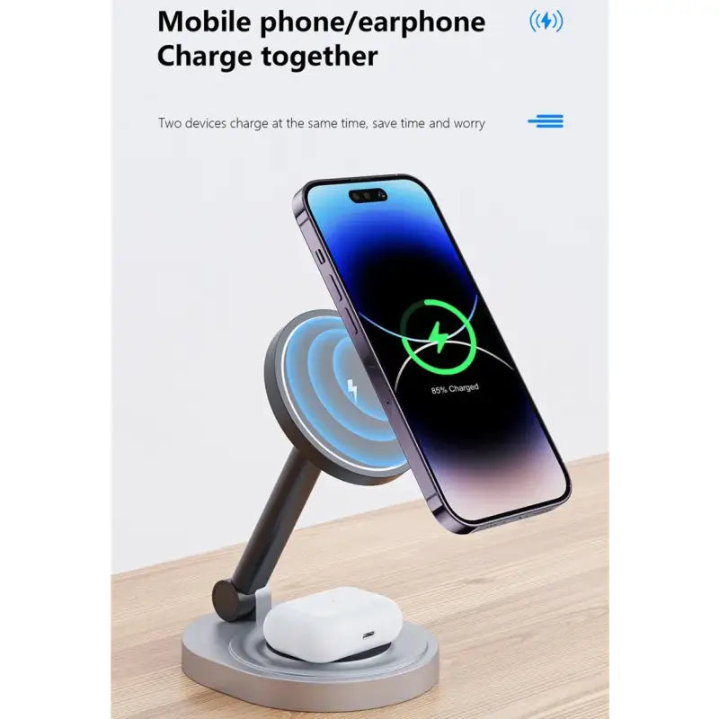 An image of a phone charging station on a table