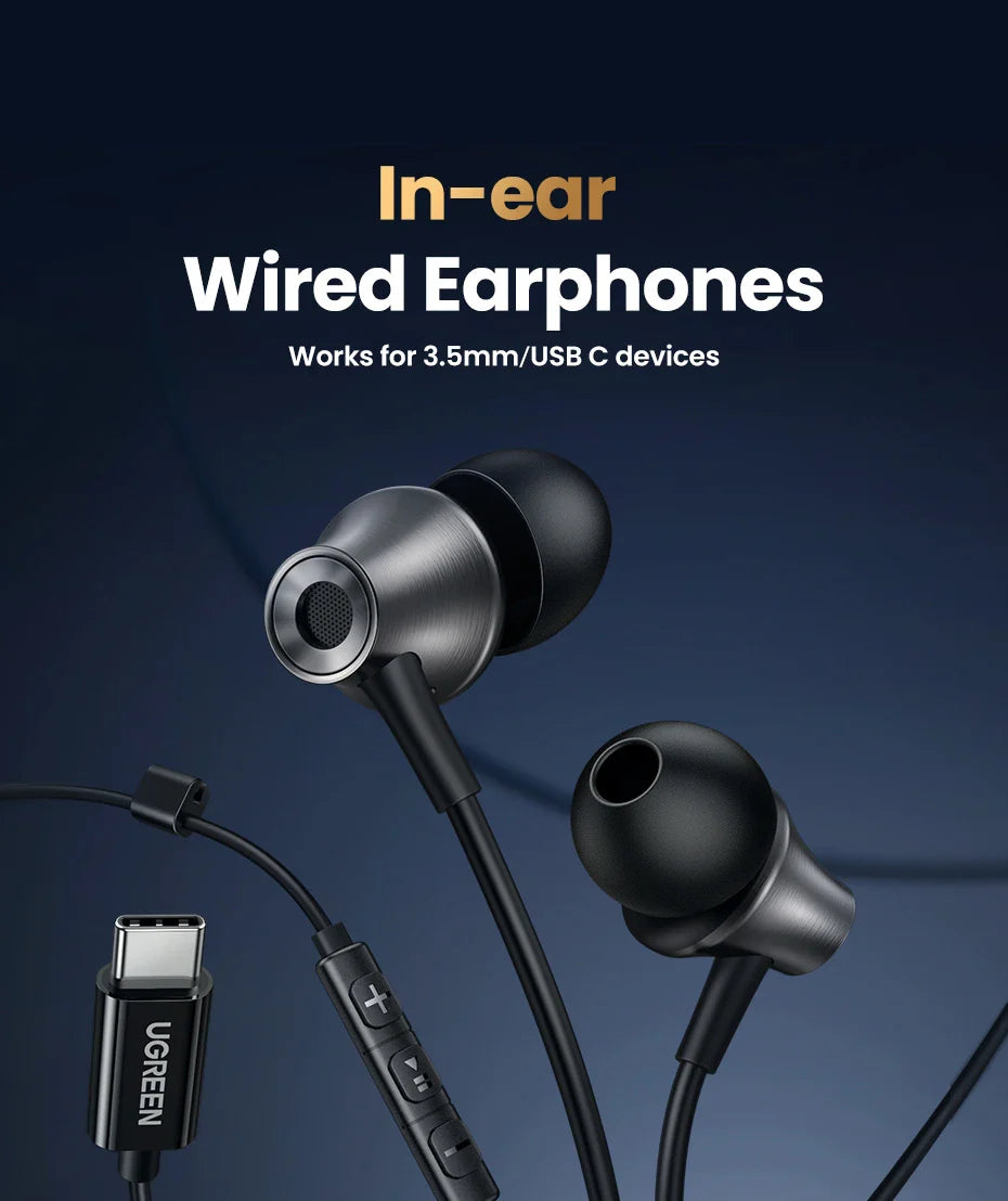 In-ear wired earphones with USB-C connector.