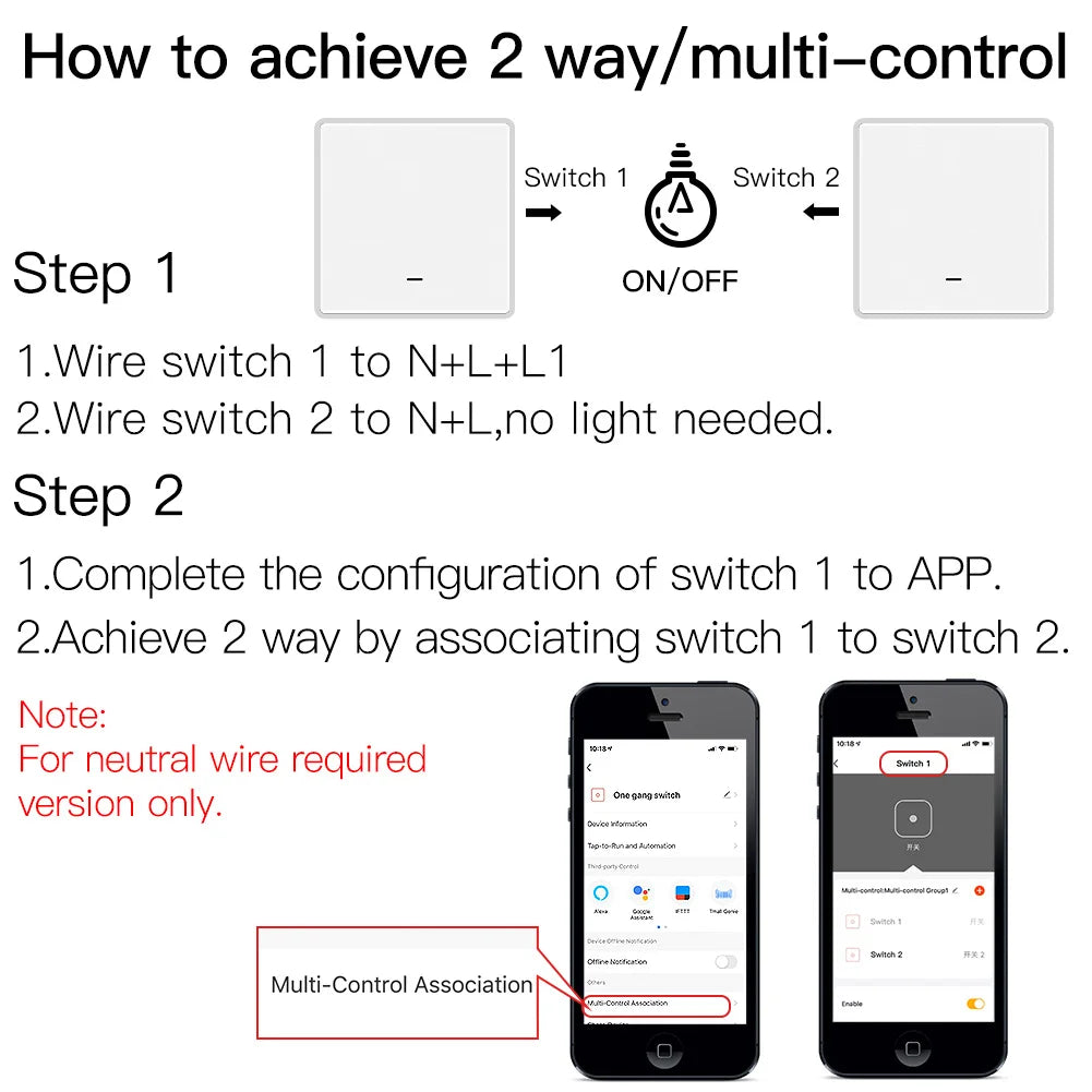 Instructions for wiring and configuring a smart switch for two-way control.