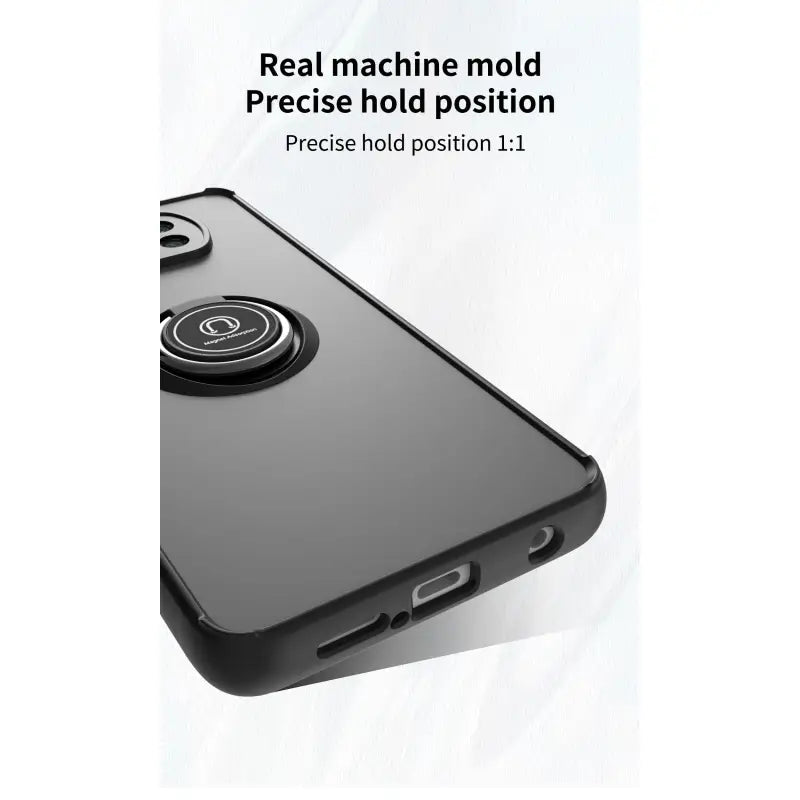the back of a black iphone case with a phone holder