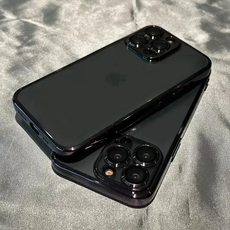 The iphone case is made from black plastic