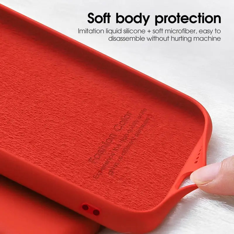 The iphone case is made from a red plastic material