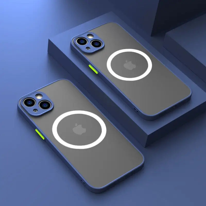 two iphone cases with a green glow on them