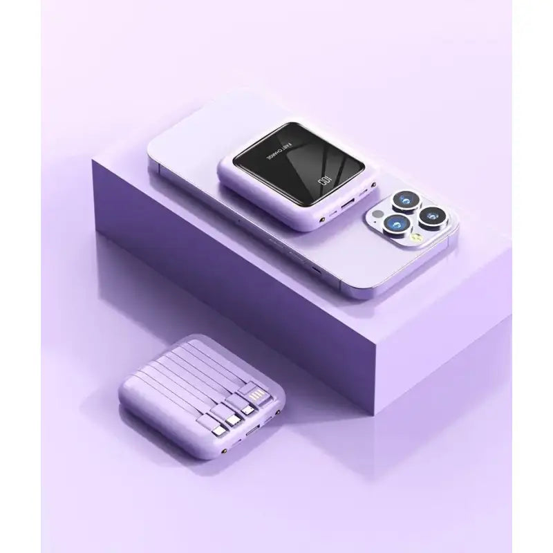 an iphone and a smartphone on a purple background