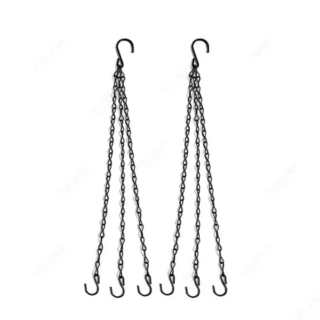a pair of black metal hooks hanging from a chain