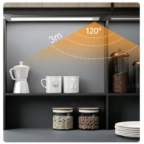 a kitchen cabinet with a coffee maker and cups
