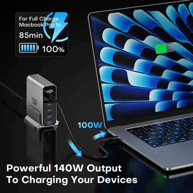 A laptop with a charging cable attached to it