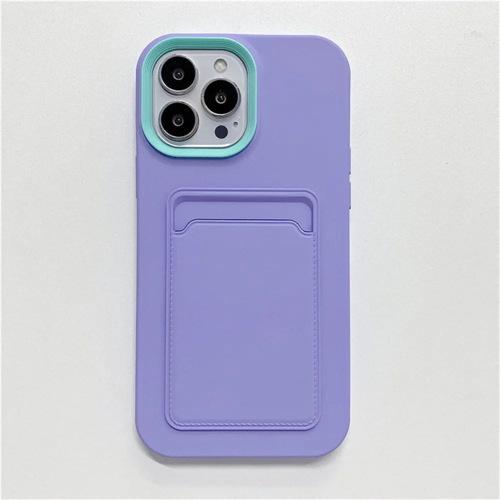 Lavender phone case with card holder.