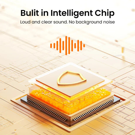 Layered intelligent chip with sound wave graphic.
