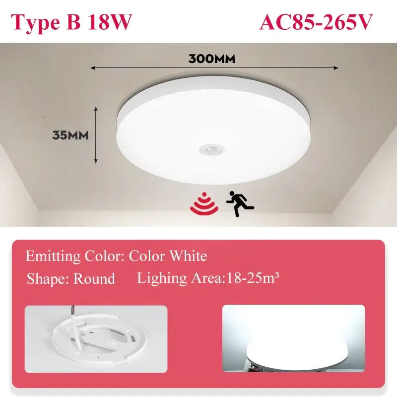 a white ceiling light with a red light