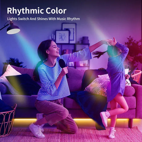 Color-changing LED strip lights.