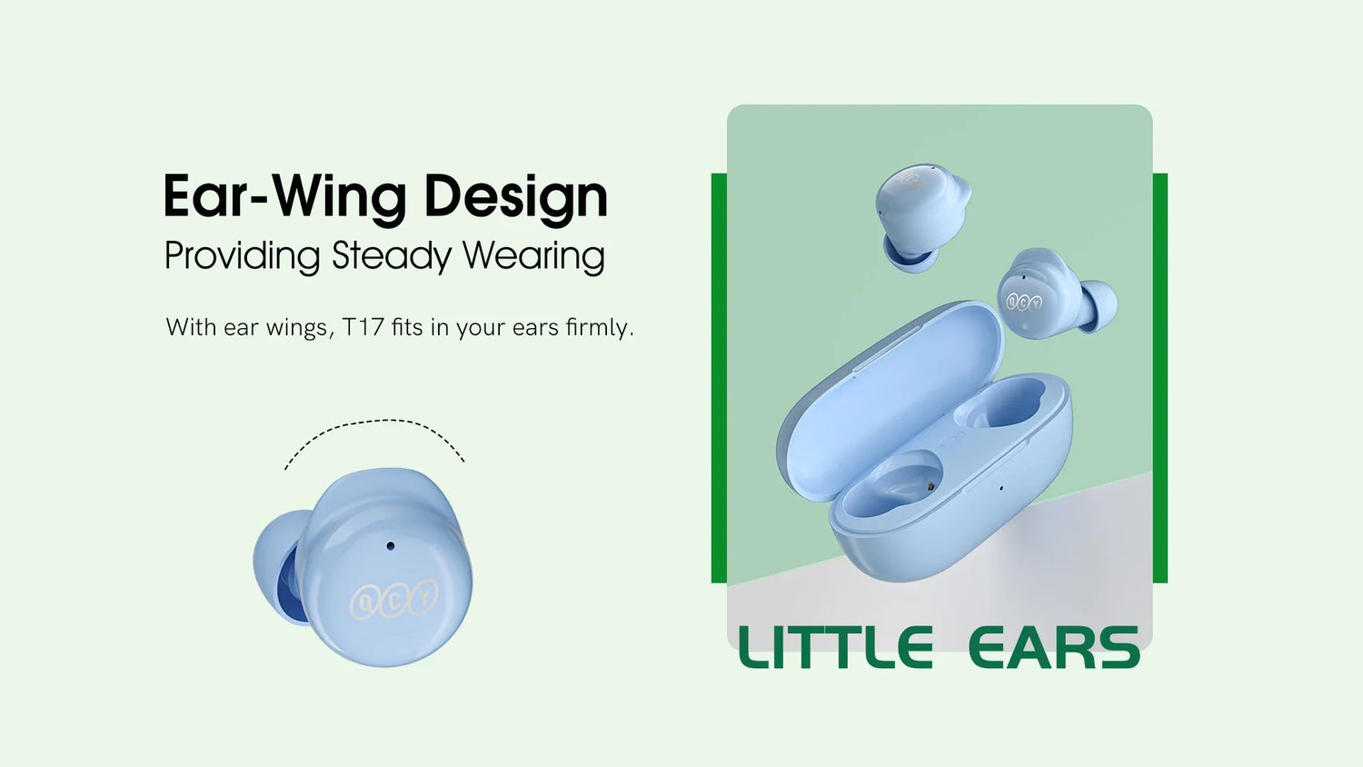 Light blue wireless earbuds.