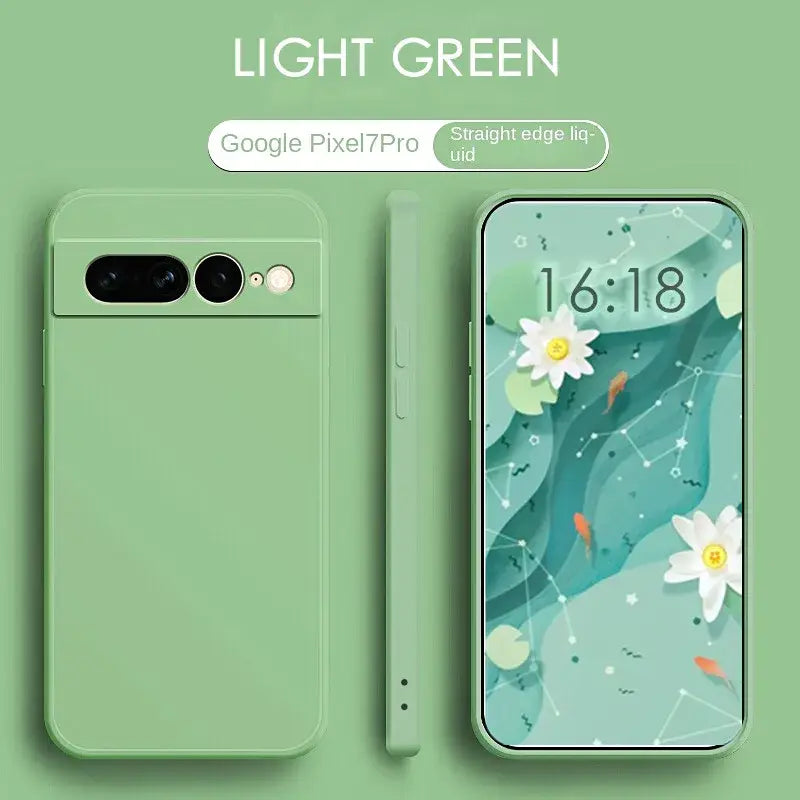 The light green phone case is shown with a flower design