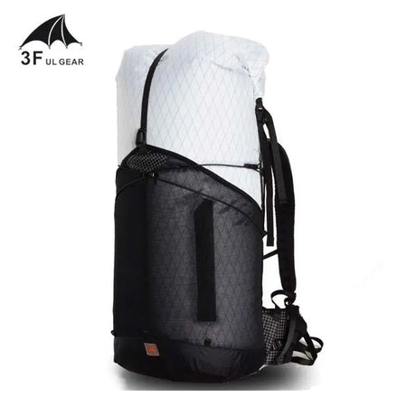 the backpack is a large, black and white backpack with a zipper closure