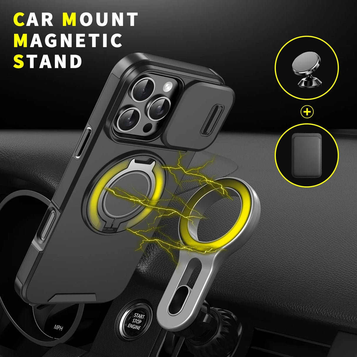 Magnetic car phone mount.