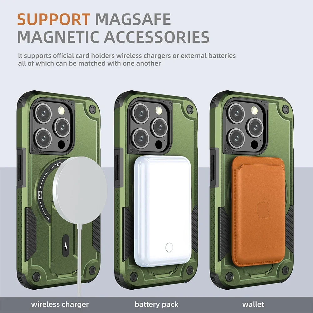 MagSafe compatible phone case with accessories.