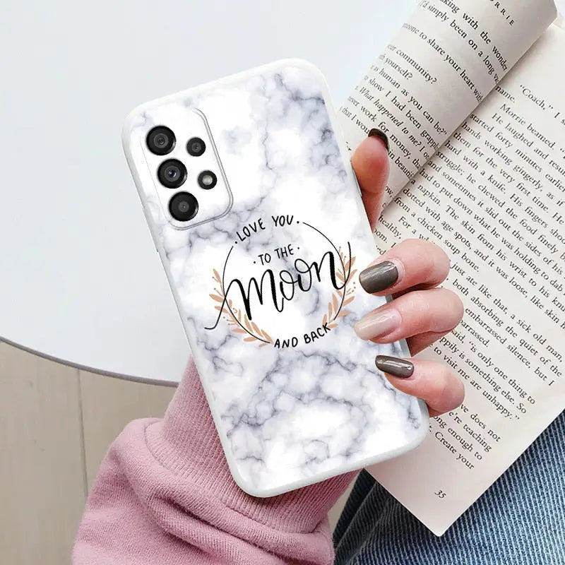 marble phone case with i love you to the moon and back