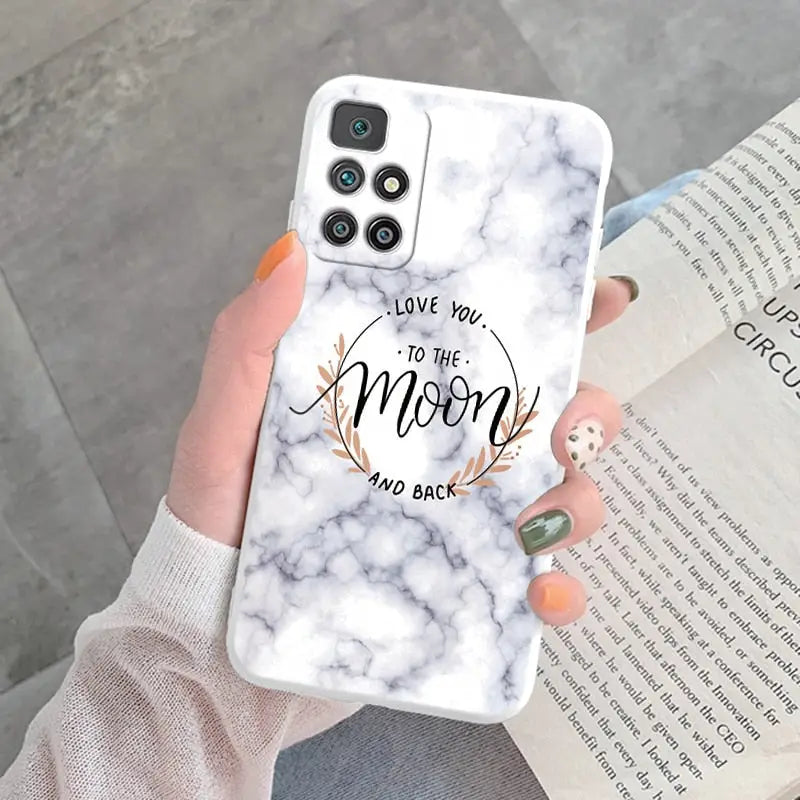 marble phone case with i love you to the moon and back