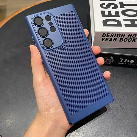 the case is made from a blue plastic material