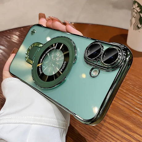 Mint green phone case with ring stand.