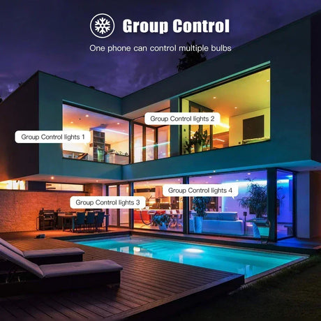 Modern house with colorful smart lighting.