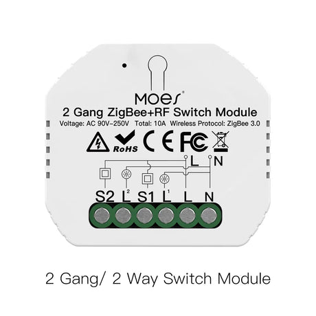 Moes 2 Gang ZigBee+RF Switch Module.