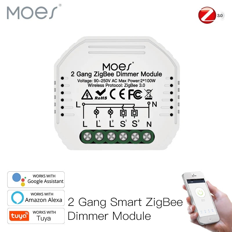 Moes 2 Gang ZigBee dimmer module.