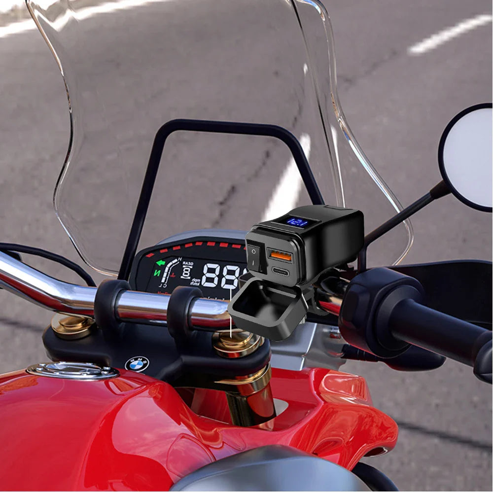 Motorcycle handlebar USB charger.