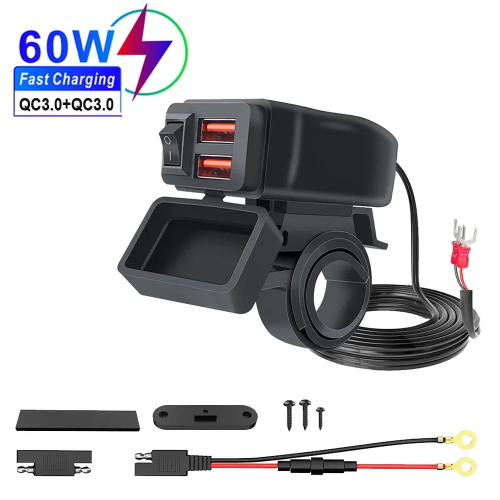Motorcycle handlebar USB charger.