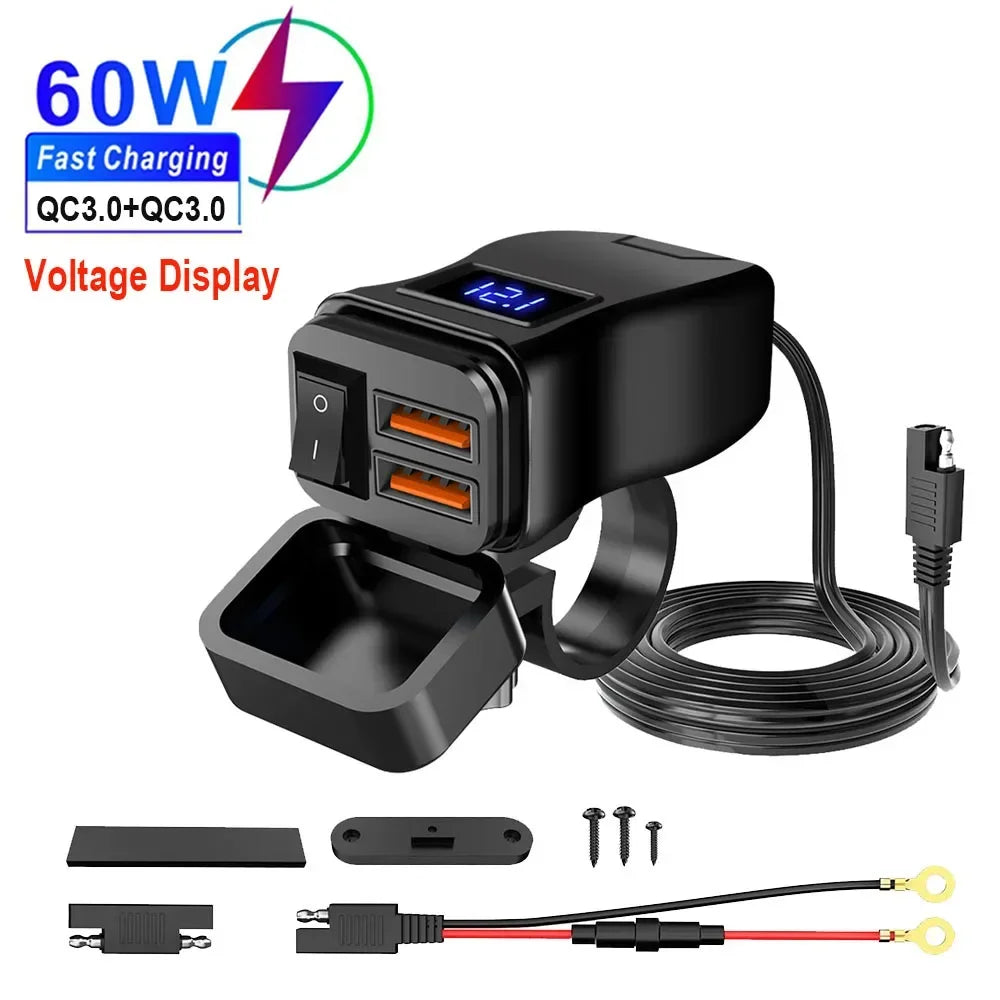 Motorcycle handlebar USB charger.