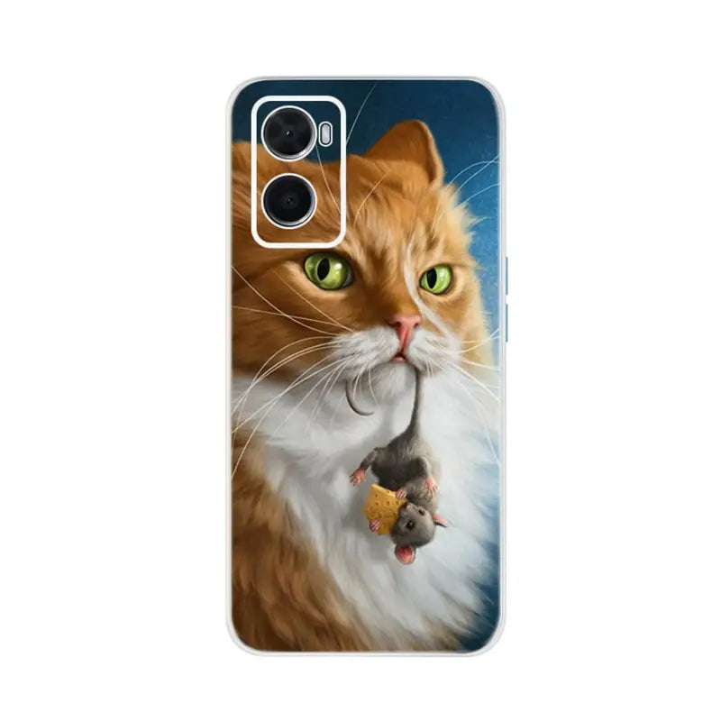 a cat eating a mouse phone case