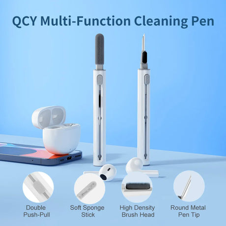 Multi-function cleaning pen for earbuds.