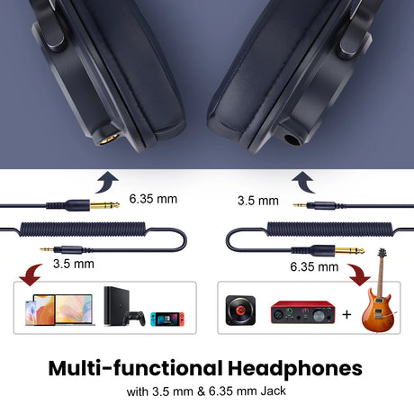 Multi-functional headphones with 3.5 mm and 6.35 mm jack.