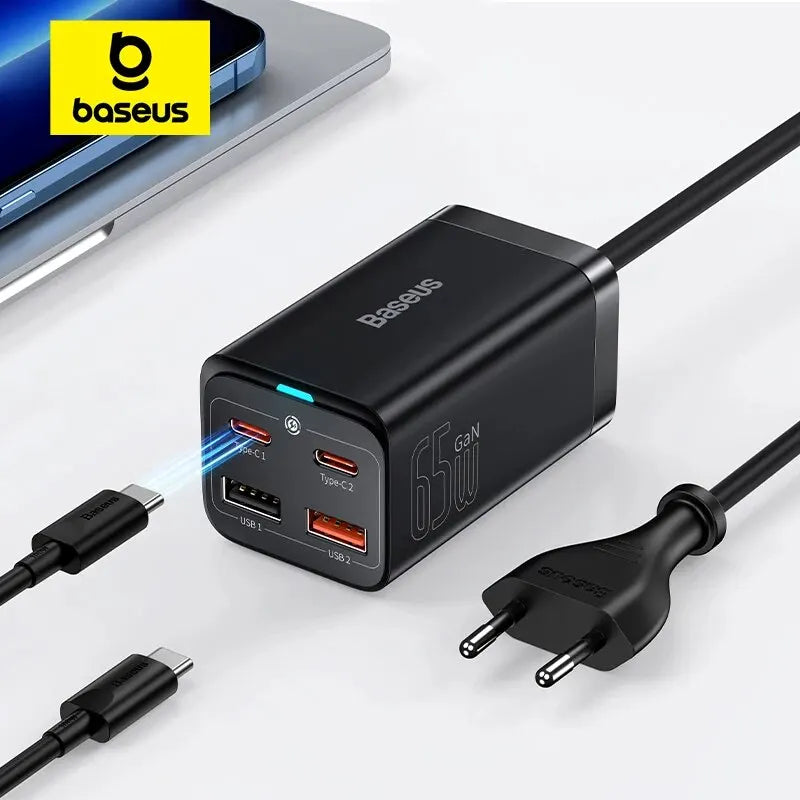 Multi-port USB charger with GaN technology from Baseus brand.