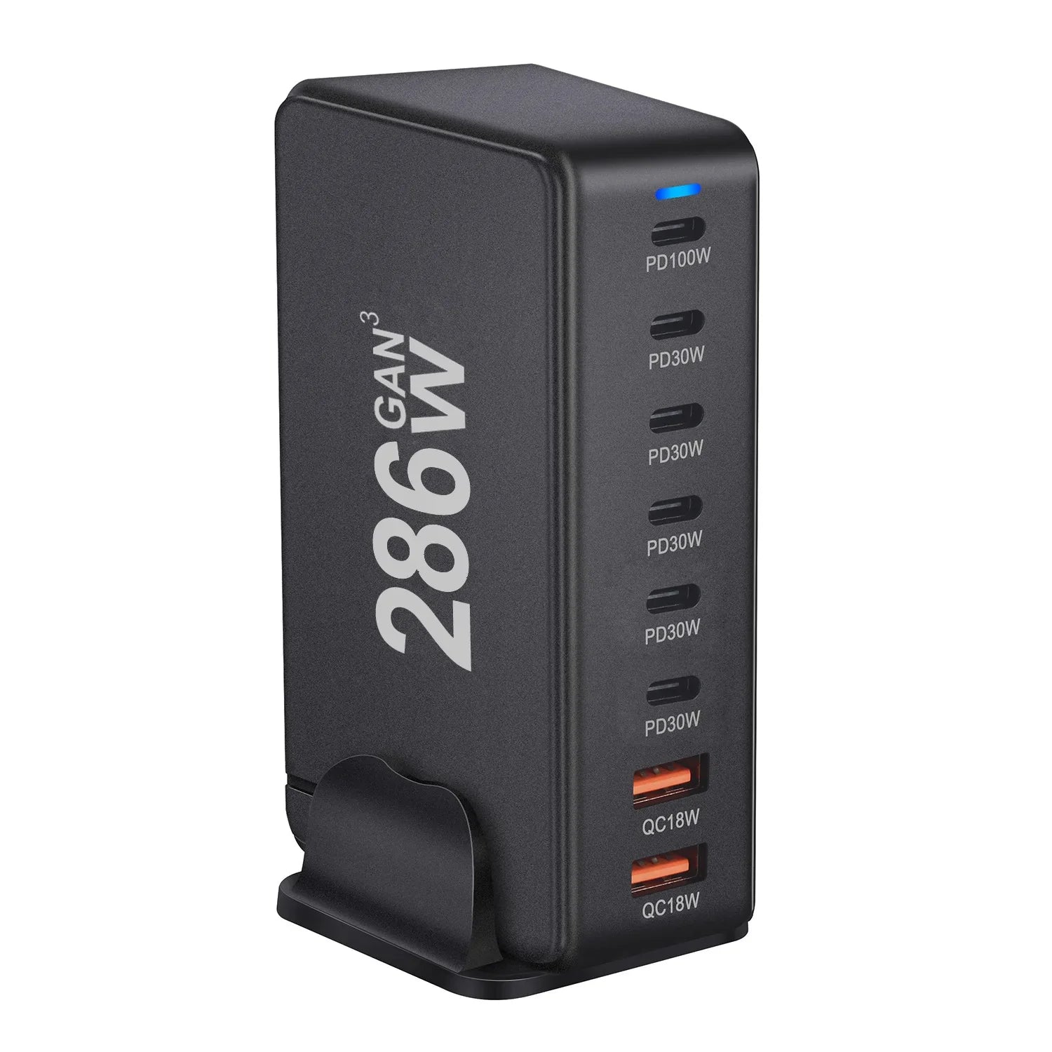 Multi-port USB charging station with 286W total power output.