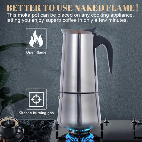 a coffee maker with a blue flame on the top