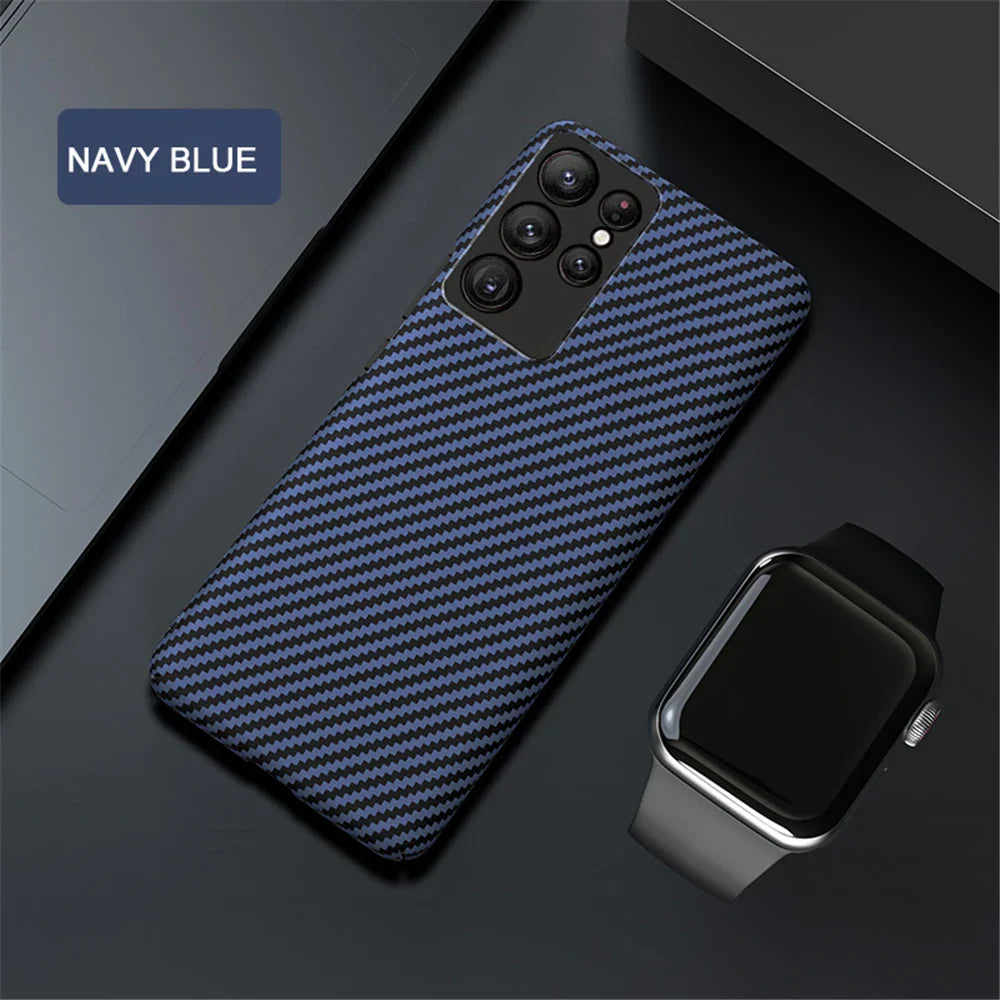 Navy blue carbon fiber phone case.