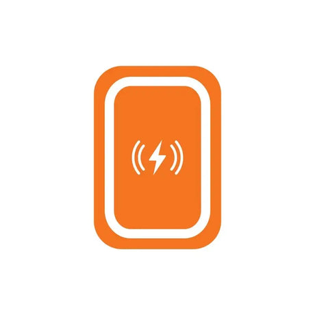 an orange button with a lightning symbol