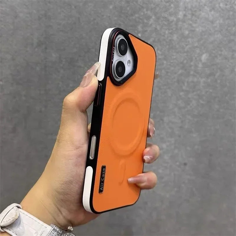 Orange phone case with MagSafe.